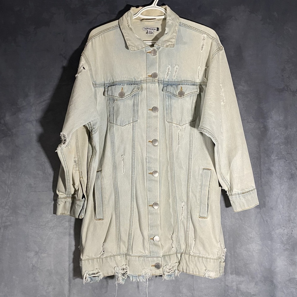 Revamped Denim Distressed Denim Jacket XL Ripped Blue Acid Wash